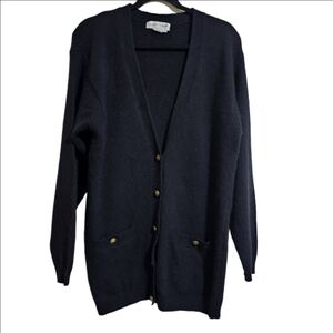 Outlander Navy Blue Cardigan with Gold Buttons Lambswool Angora Small